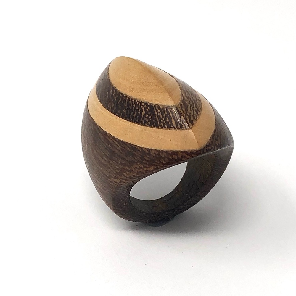 Artisan domed wood statement ring - size 8 - 8.5